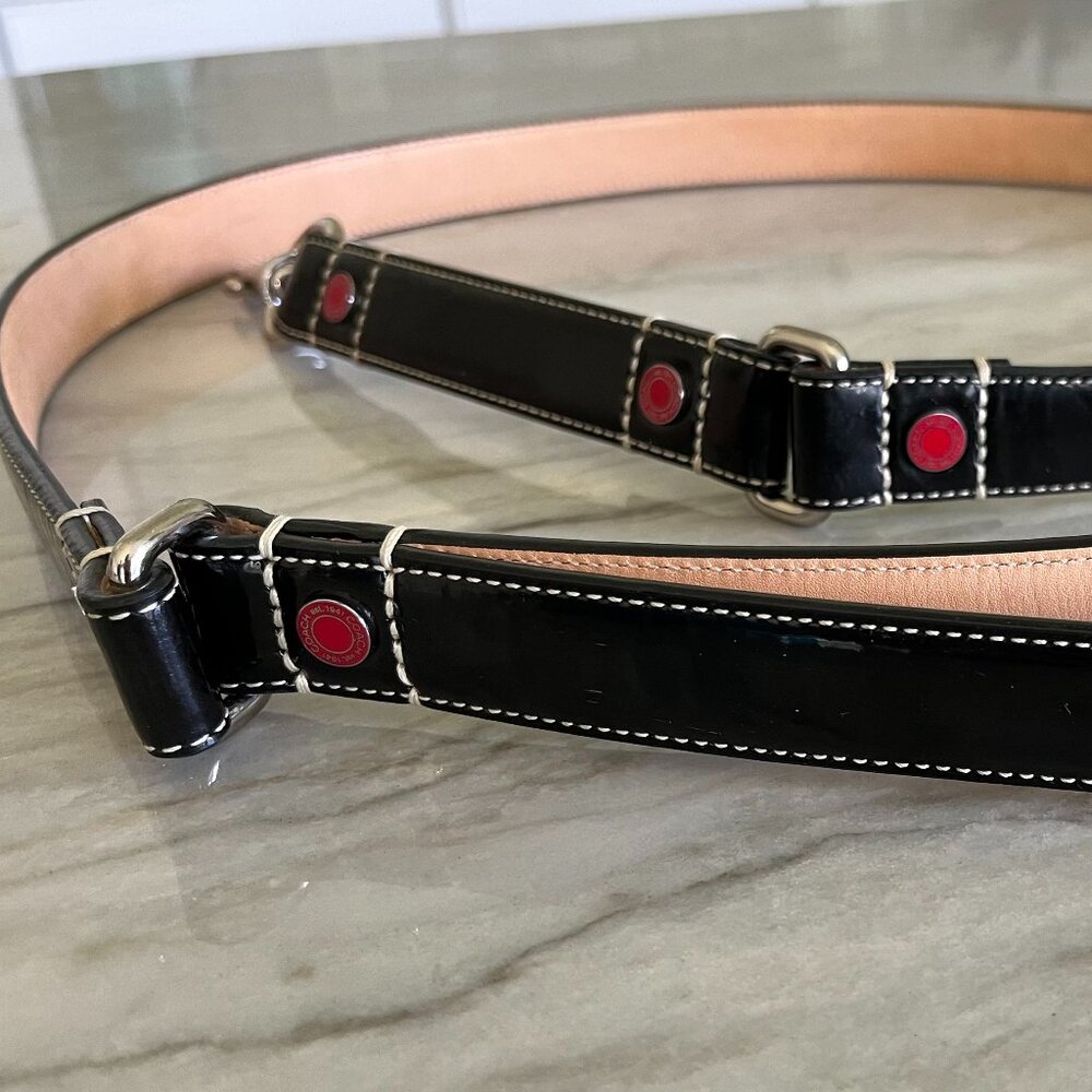 RARE! Coach Large Vintage Dog Leash Black Patent Leather with Red Grommets